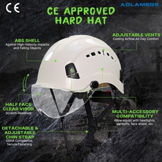 AOLAMEGS หมวกนิรภัยพร้อมแว่นตาสติกเกอร์สะท้อนแสงสถานที่ก่อสร…