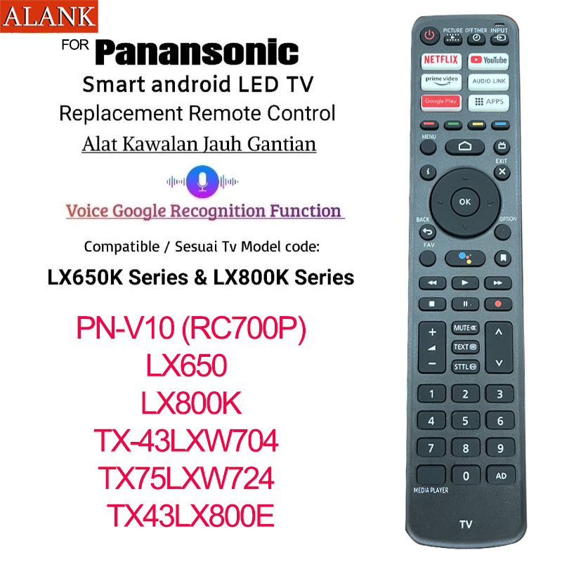 ALANK Remote รีโมททีวี Panasonic Android Smart TV รีโมทคอนโทรล, พร้อมฟังก์ชั่นเสียง PN-V10 RC700P