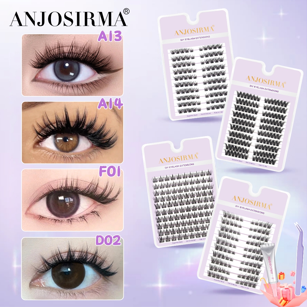【แหนบกาวของขวัญ】ชุดต่อขนตา ANJOSIRMA พร้อมกาวและแหนบ 10 แถว DIY ขนตาปลอมธรรมชาติ หนา นุ่ม สไตล์มังงะ ขนตาแบบคลัสเตอร์ที่นำกลับมาใช้ใหม่ได้ เหมาะสำหรับผู้เริ่มต้น
