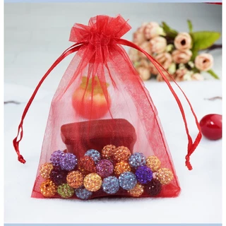 10*15เซนติเมตรสีแดงเส้นด้ายกระเป๋า เชือกรูด ถุงของขวัญเครื่องประดับบรรจุภัณฑ์ถุงตาข่าย