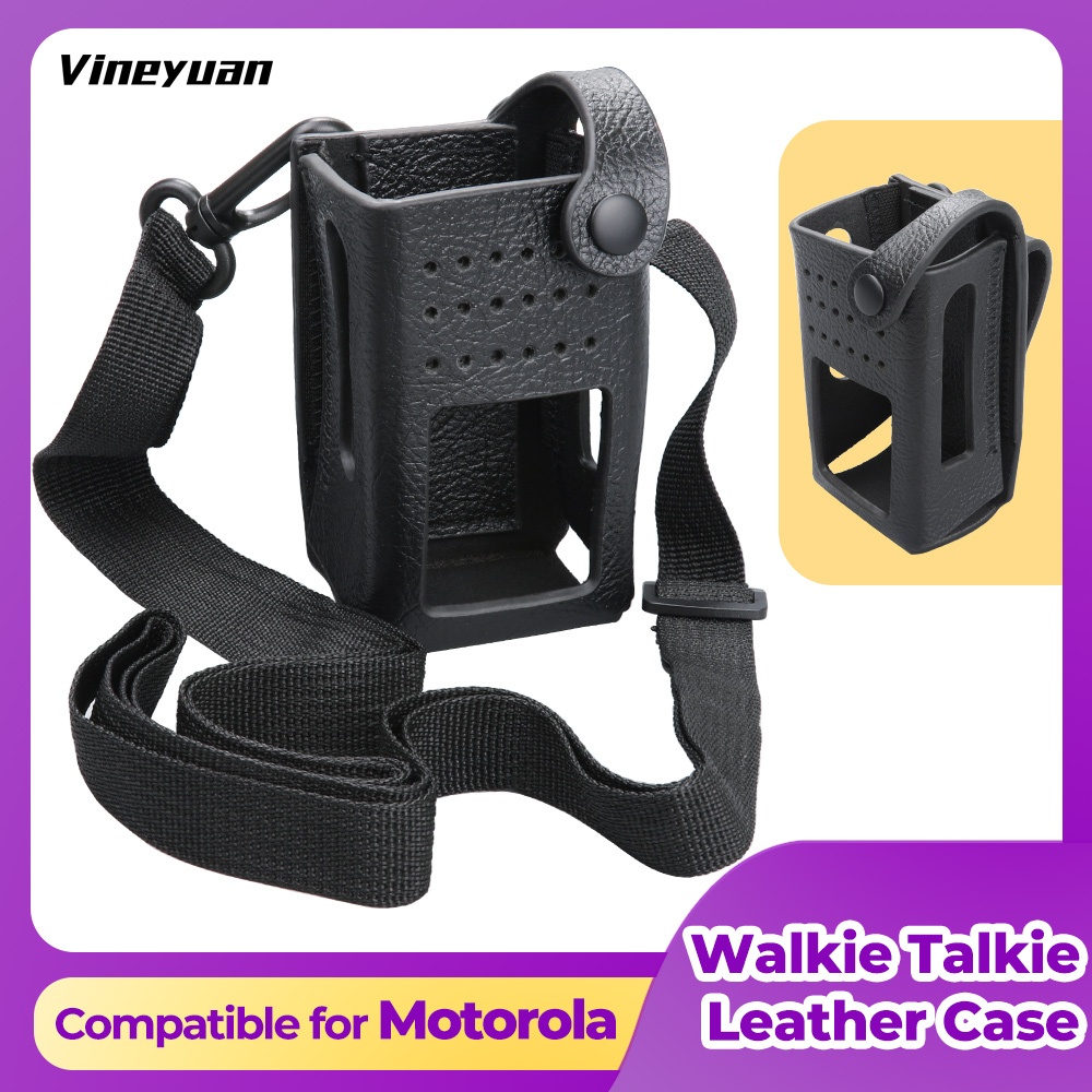 PT-38Black Hard Leather Carrying Holder Holster Case พร้อมสายคล้องไหล่ปรับได้สําหรับ Motorola XiR E8