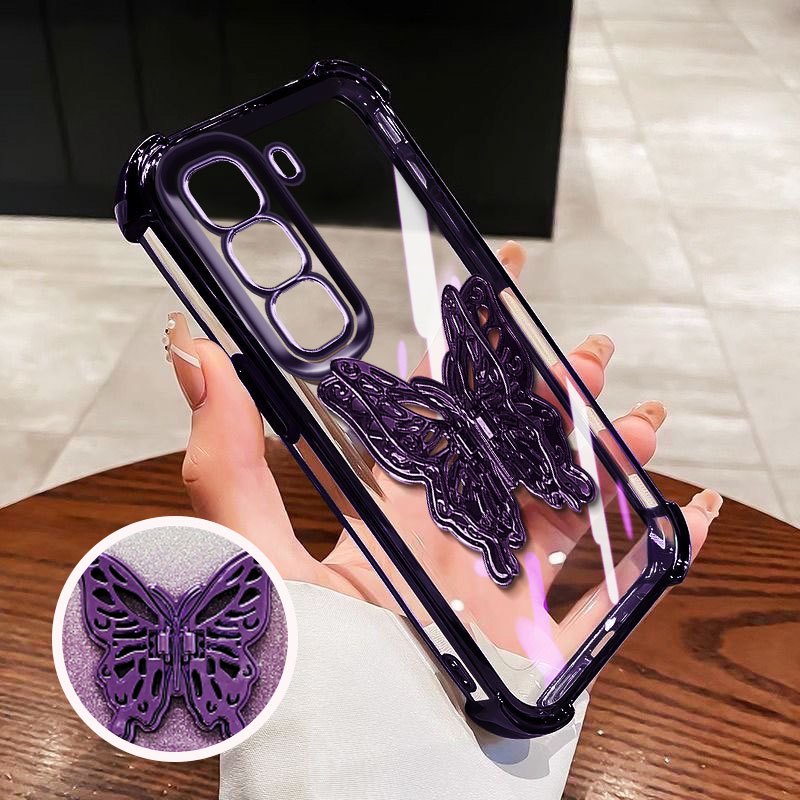 YBD สําหรับ Infinix Hot 60i Hot 60 Pro Plus Hot 60 Pro + Hot 50 Pro + X6726 X6728B X6885 X6886 X6880 Hollow ผีเสื้อ KT กระจก Bracket Slim Clear เคสโทรศัพท์