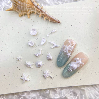 Rou Bao 50 ชิ้นเล็บ Ocean Series ปลาดาว Conch Seahorse มะพร้าวต้นไม้เรซิ่นเล็บ Art DIY Charms ตกแต่ง