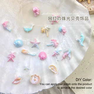 Rou Bao 50 ชิ้นเล็บ Ocean Series ปลาดาว Conch Seahorse มะพร้าวต้นไม้เรซิ่นเล็บ Art DIY Charms ตกแต่ง