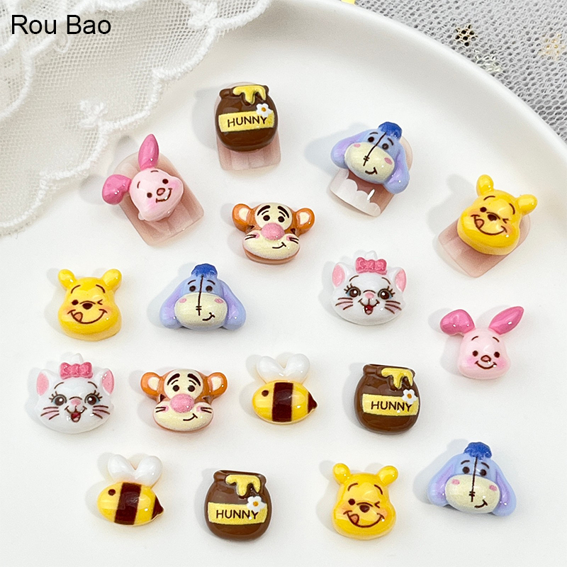 Rou Bao 20 ชิ้นเล็บ Winnie the Pooh Bee Tigger Marie Cat การ์ตูน 3D เรซิ่นเล็บ Art DIY ตกแต่ง