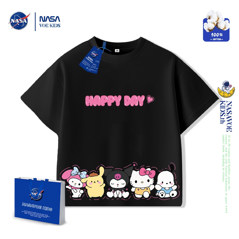 พร้อมส่งภายใน 24 ชม. NASAVOEBABY ไจลส์ ชอร์ตสลิฟฟ์ sanrio เสื้อยืดพิมพ์ลายการ์ตูนผ้าฝ้ายแท้ 100%คอกลมแขนสั้นเหมาะสําหรับ 3-15 - รูปที่ 2