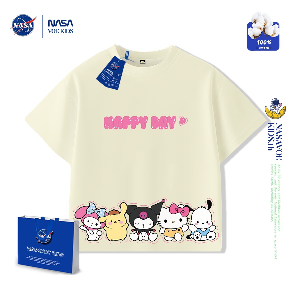 พร้อมส่งภายใน 24 ชม. NASAVOEBABY ไจลส์ ชอร์ตสลิฟฟ์ sanrio เสื้อยืดพิมพ์ลายการ์ตูนผ้าฝ้ายแท้ 100%คอกลมแขนสั้นเหมาะสําหรับ 3-15 - รูปที่ 5