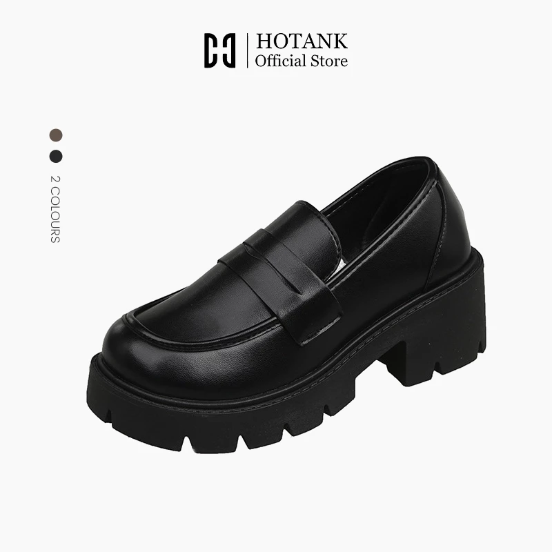 HOTANK (พร้อมส่งจากไทย) พื้นนุ่ม รองเท้าหนัง รองเท้าคัทชูหนังโลฟเฟอร์ สูงประมาณ 4.5 ซม. สไตล์อังกฤษย้อนยุค เรียบง่าย แฟชั่นสําหรับผู้หญิง
