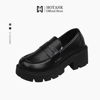 HOTANK (พร้อมส่งจากไทย) พื้นนุ่ม รองเท้าหนัง รองเท้าคัทชูหนังโลฟเฟอร์ สูงประมาณ 4.5 ซม. สไตล์อังกฤษย้อนยุค เรียบง่าย แฟชั่นสําหรับผู้หญิง