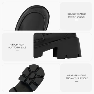 HOTANK (พร้อมส่งจากไทย) พื้นนุ่ม รองเท้าหนัง รองเท้าคัทชูหนังโลฟเฟอร์ สูงประมาณ 4.5 ซม. สไตล์อังกฤษย้อนยุค เรียบง่าย แฟชั่นสําหรับผู้หญิง