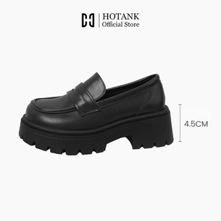 HOTANK (พร้อมส่งจากไทย) พื้นนุ่ม รองเท้าหนัง รองเท้าคัทชูหนังโลฟเฟอร์ สูงประมาณ 4.5 ซม. สไตล์อังกฤษย้อนยุค เรียบง่าย แฟชั่นสําหรับผู้หญิง