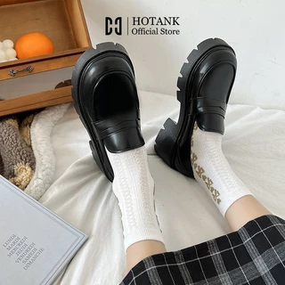 HOTANK (พร้อมส่งจากไทย) พื้นนุ่ม รองเท้าหนัง รองเท้าคัทชูหนังโลฟเฟอร์ สูงประมาณ 4.5 ซม. สไตล์อังกฤษย้อนยุค เรียบง่าย แฟชั่นสําหรับผู้หญิง