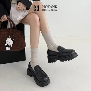 HOTANK (พร้อมส่งจากไทย) พื้นนุ่ม รองเท้าหนัง รองเท้าคัทชูหนังโลฟเฟอร์ สูงประมาณ 4.5 ซม. สไตล์อังกฤษย้อนยุค เรียบง่าย แฟชั่นสําหรับผู้หญิง