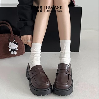 HOTANK (พร้อมส่งจากไทย) พื้นนุ่ม รองเท้าหนัง รองเท้าคัทชูหนังโลฟเฟอร์ สูงประมาณ 4.5 ซม. สไตล์อังกฤษย้อนยุค เรียบง่าย แฟชั่นสําหรับผู้หญิง