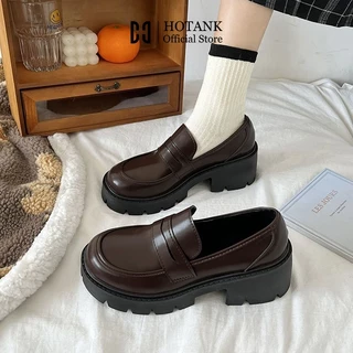 HOTANK (พร้อมส่งจากไทย) พื้นนุ่ม รองเท้าหนัง รองเท้าคัทชูหนังโลฟเฟอร์ สูงประมาณ 4.5 ซม. สไตล์อังกฤษย้อนยุค เรียบง่าย แฟชั่นสําหรับผู้หญิง