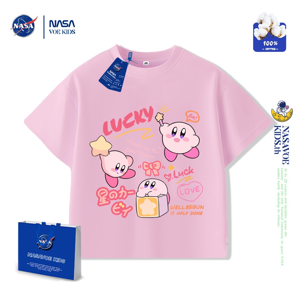 พร้อมส่งภายใน 24 ชม. NASAVOEBABY เสื้อยืดแขนสั้นเด็กผู้หญิง ลายการ์ตูนKirbyน่ารัก เหมาะสำหรับเด็กผู้หญิงอายุ 3-15 ปี