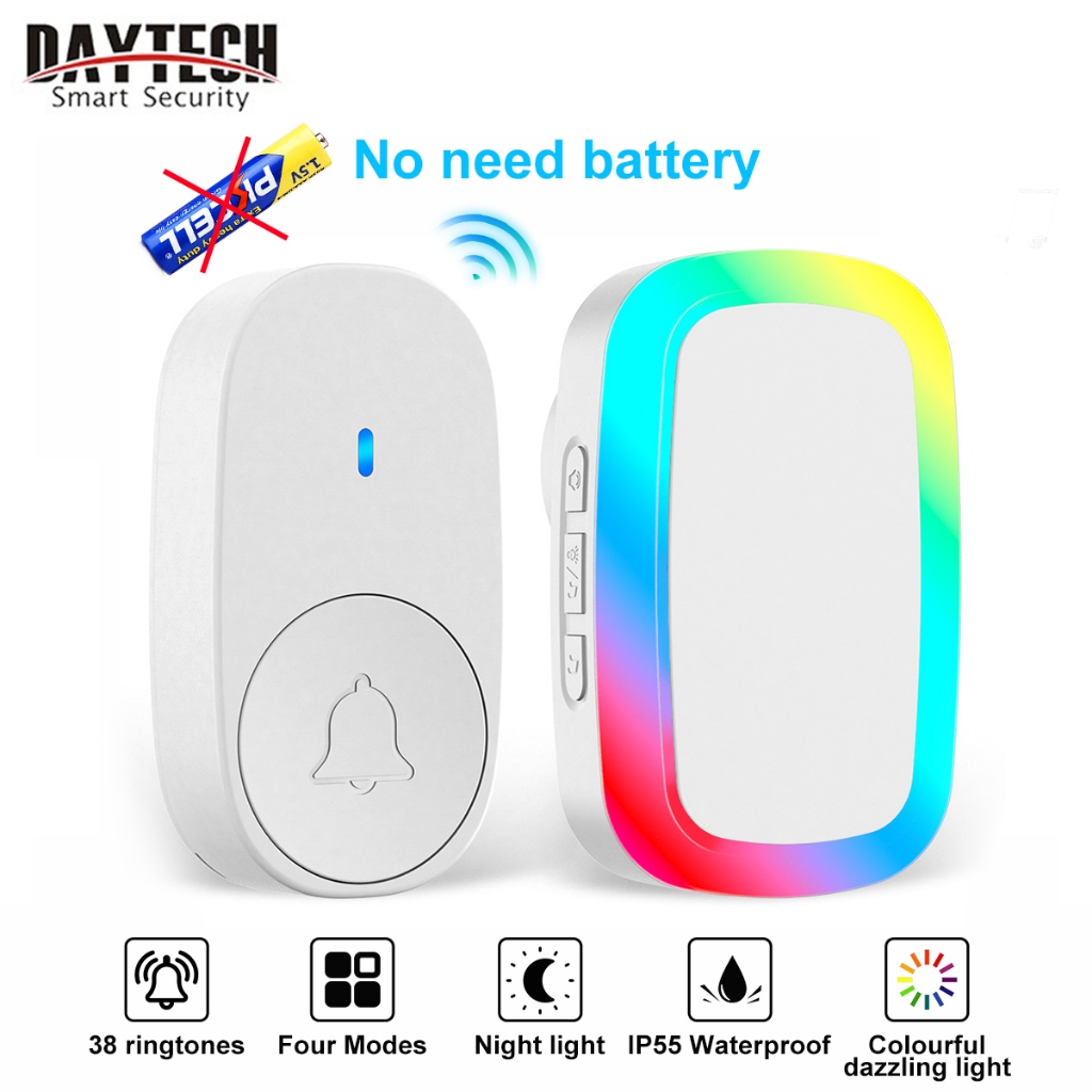 Daytech Doorbell ไร้สาย IP44 กันน้ํา Loceng Pintu Rumah กระดิ่งประตู สี่โหมด 36tones 150M Range