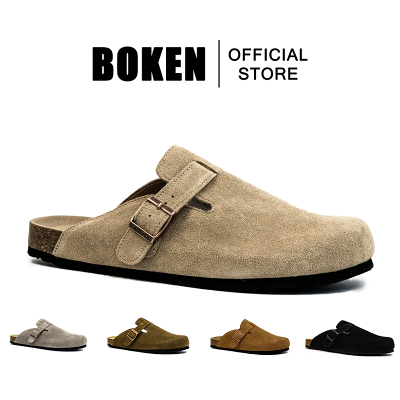 BOKEN Cork Clogs รองเท้าแตะกันลื่น Mules รองเท้าแตะกลางแจ้งในร่มนุ่มสําหรับผู้ชายและผู้หญิง