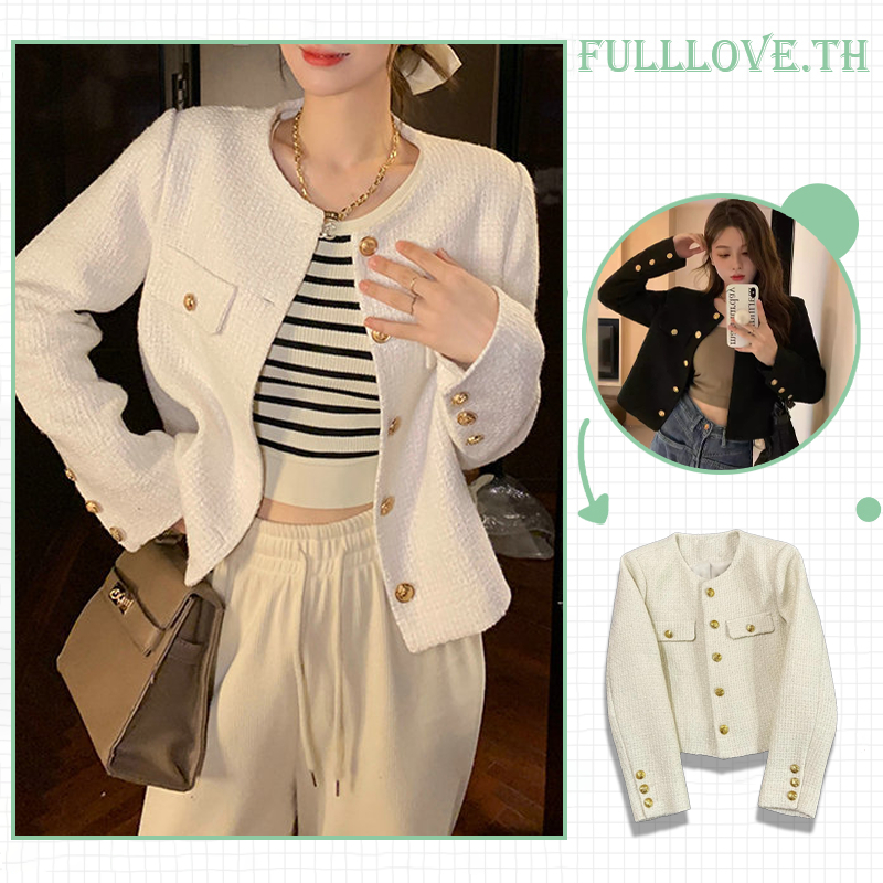 [จัดส่งจากไทย] Fulllove เสื้อแจ็คเก็ตดาวน์คอกลมมีกระดุมผู้หญิง เรียบง่าย พระคุณ สวมใส่สบาย เสื้อแจ็คเก็ตแขนยาว