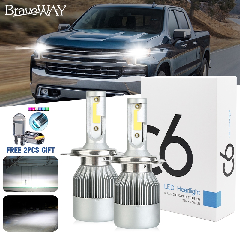 โคมไฟ LED C6 สีขาว 6000K High Low Beam Blub H1 H3 H7 H7 H11 H13 HB3 (9005) HB4 (9006) H16 H27 12V 24