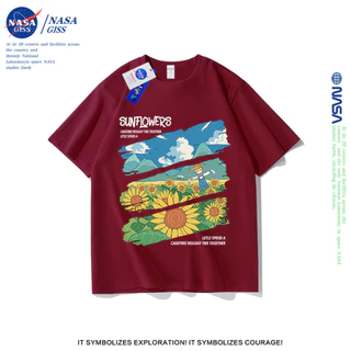 NASA เสื้อยืดชายหญิงแขนสั้น สตรีทสไตล์ลำลอง summer ดอกทานตะวัน พิมพ์ลาย คอตตอน คอกลม หลวมและระบายอากาศ
