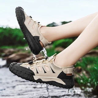 COD Men Hollow Quick Drain Water Sandals หนา Anti Slip Sole สําหรับ River Wading Beach กิจกรรม #H102