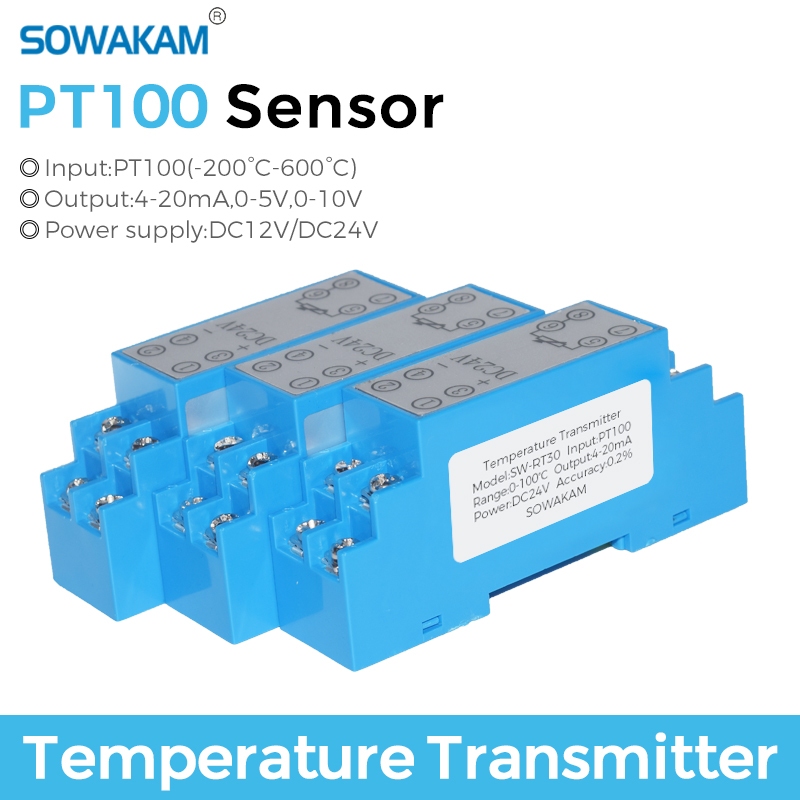 Pt100 อุณหภูมิเครื่องส่งสัญญาณ PT100 Sensor -200-650C 4-20mA 0-5V 10V DIN Rail อุณหภูมิ Transducer