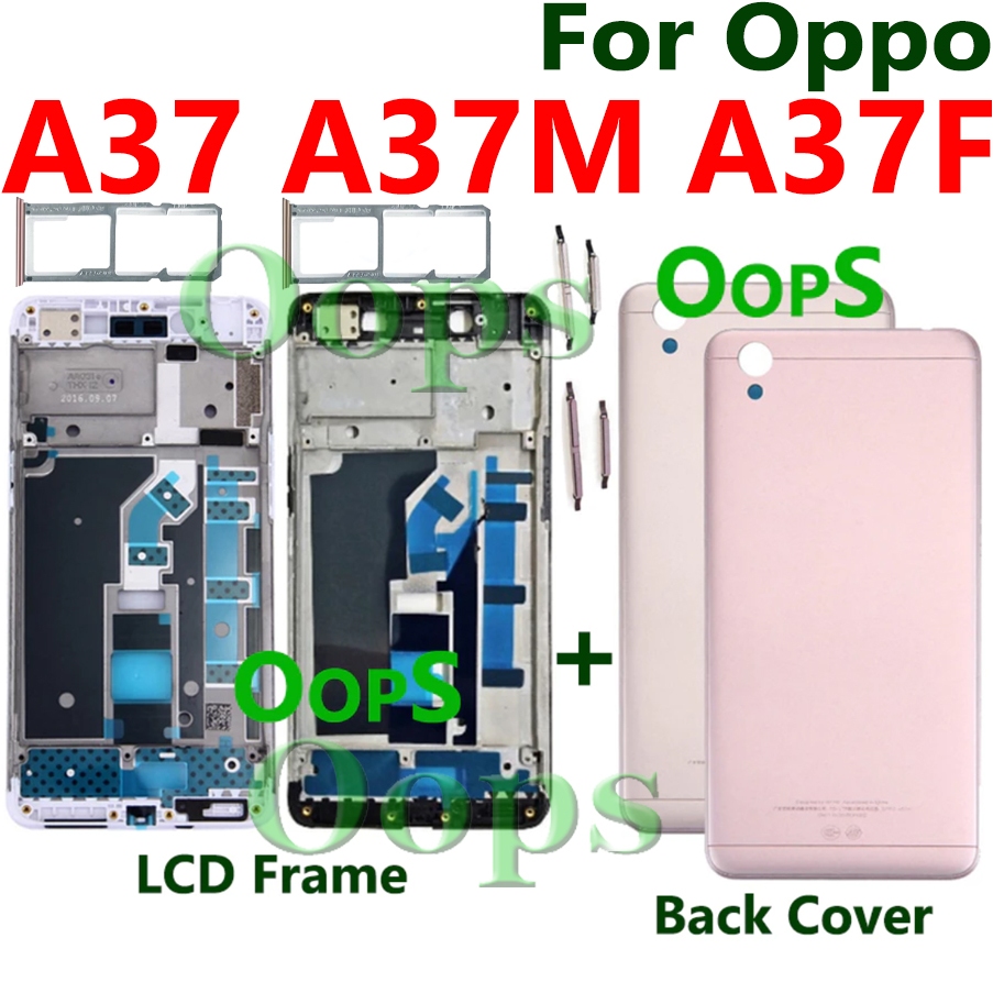 สําหรับ Oppo A37 A37M ฝาหลังแบตเตอรี่ด้านหลัง + LCD ด้านหน้ากรอบกลางด้านหลังปุ่มประตูถาดซิม