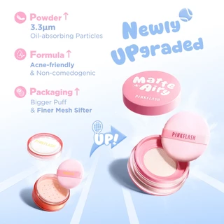 PINKFLASH AiryMatte AcneProof Loose Powder 16H Oil Control Micro Powder Particles Ultra Pore-Blurring Flashback Proof กันน้ํา Sweatproof