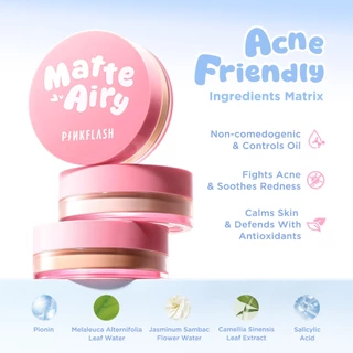 PINKFLASH AiryMatte AcneProof Loose Powder 16H Oil Control Micro Powder Particles Ultra Pore-Blurring Flashback Proof กันน้ํา Sweatproof