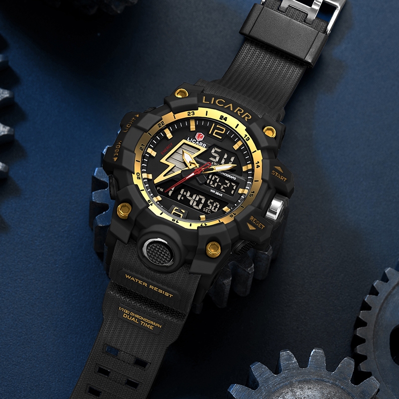 LICARR แฟชั่นชั้นนํานาฬิกาผู้ชายดิจิตอลควอตซ์นาฬิกาปลุกนาฬิกาจับเวลา 9528