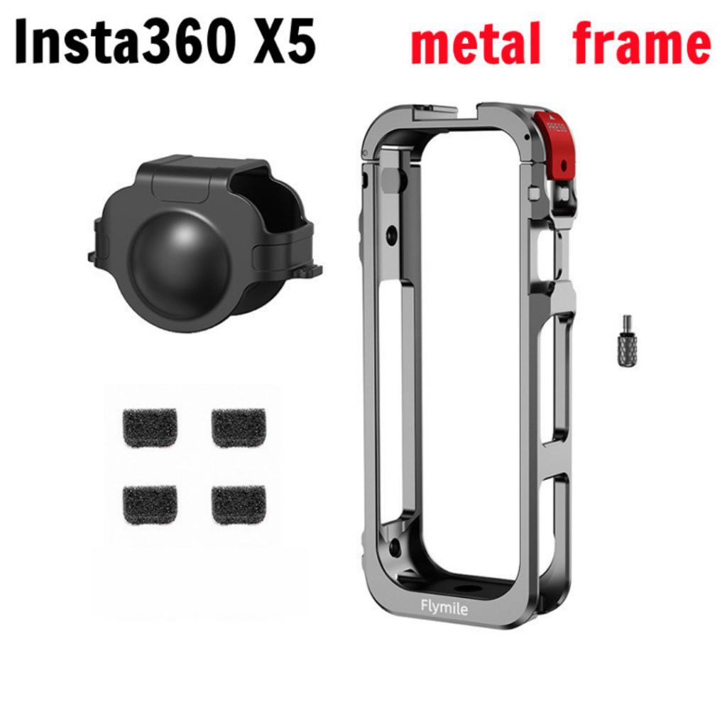 กรง Flymile เคสป้องกันโลหะสําหรับ Insta360 X5 กรงกรอบกล้องพร้อมฝาครอบเลนส์ซิลิโคนพร้อมรองเท้าเย็นและเกลียว 1/4 "