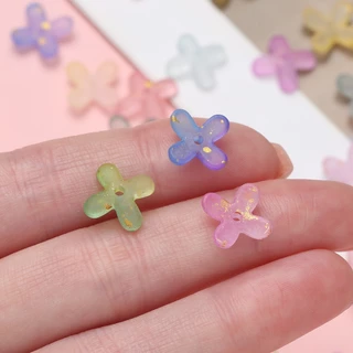 St.kunkka 9.5*9.5mm 100Pcs ลูกปัดอะคริลิค 4 กลีบดอกไม้ สําหรับทําเครื่องประดับ ต่างหู สร้อยข้อมือ DIY