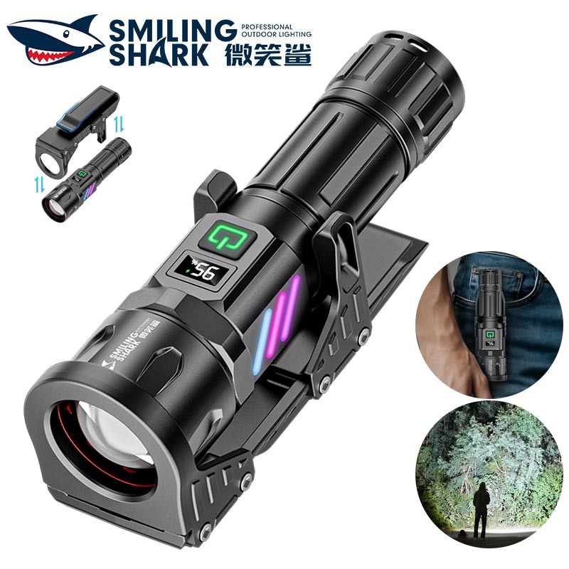 SmilingShark SD5401 ไฟฉาย led เกี่ยวกับแม่เหล็ก M60 ด้วยการติดตั้งติดผนังแบบแยกได้ ไฟคบเพลิง สว่างมาก ซูมได้ 5 รูปแบบ Type-C แบบชาร์จได้ ฟลูออเรสเซนต์สีสำหรับการตั้งแคมป์