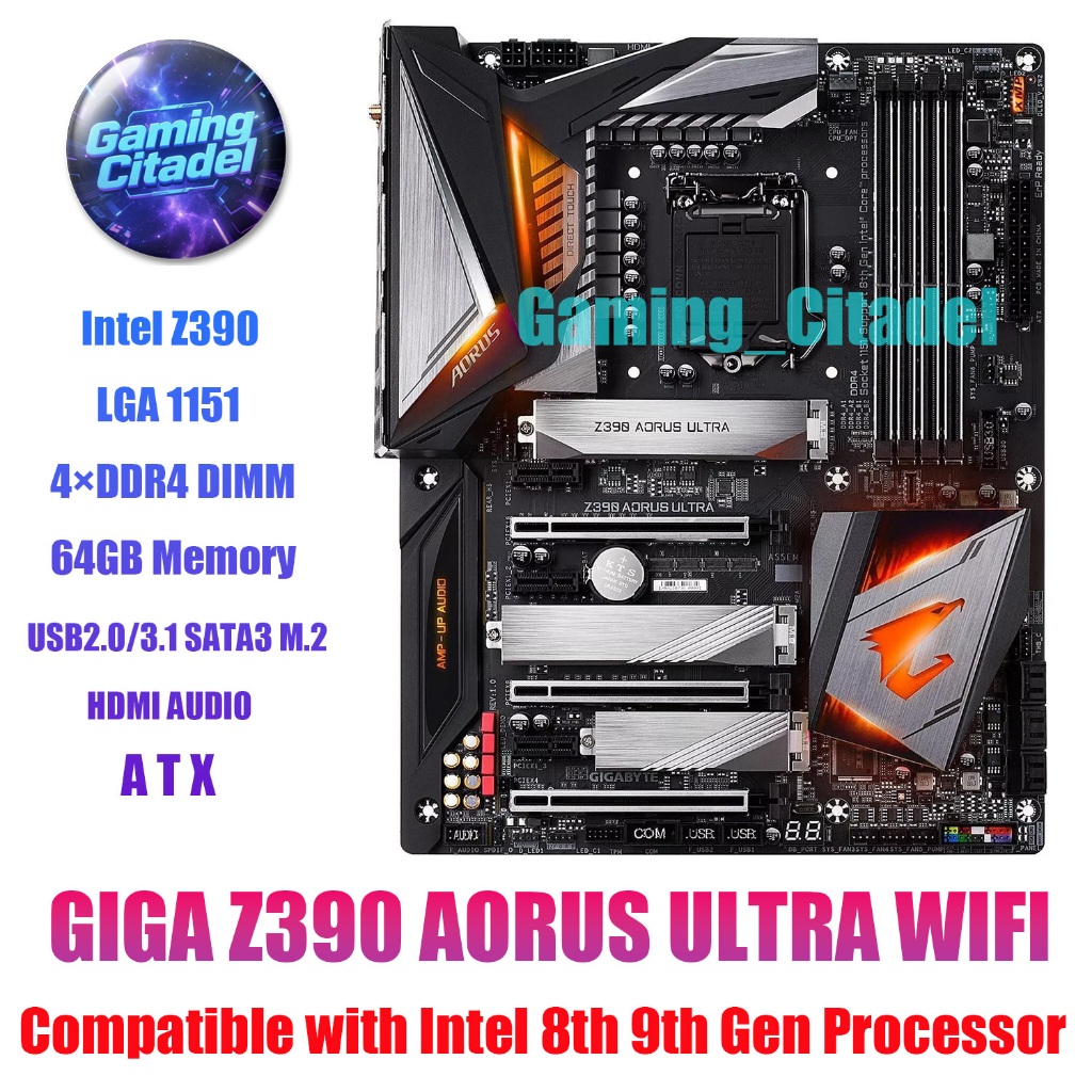 ใช้เมนบอร์ด GIGABYTE Z390 AORUS ULTRA WIFI ATX DDR4 เข้ากันได้กับโปรเซสเซอร์ Intel 8th 9th Gen ทดสอบ