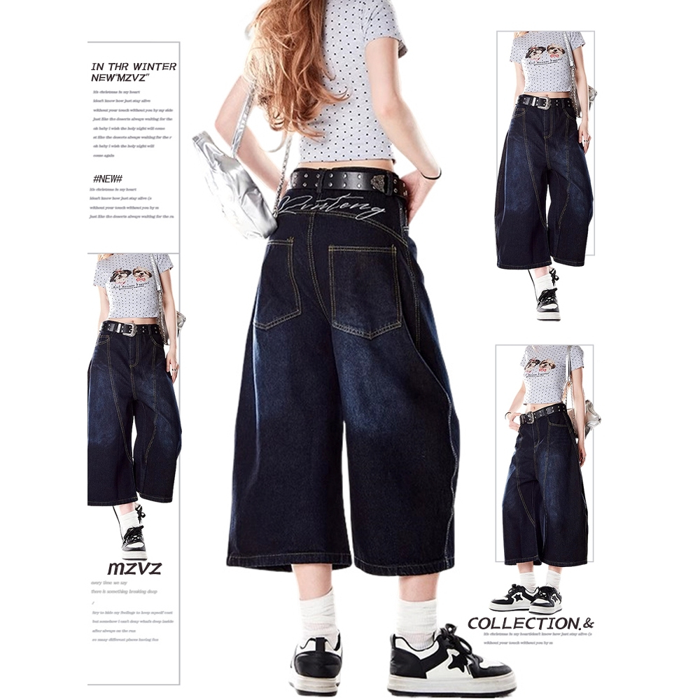 DELTA BLUE กางเกงยีนส์ขาสั้นผู้ชาย American high street หลวมสบายๆกางเกงขาสั้นผ้ายีนส์สไตล์ฮิปฮอปPann