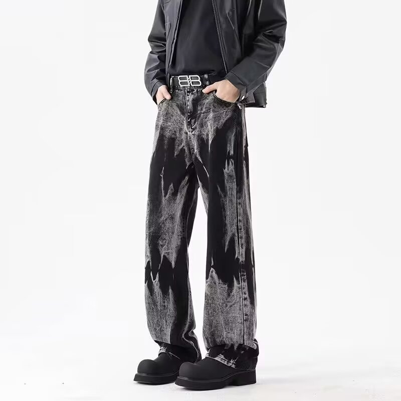 EERSHENSHI High Street Vibe Tie-Dye Gradient Denim Pants สําหรับวัยรุ่นการออกแบบขาตรงหลวม