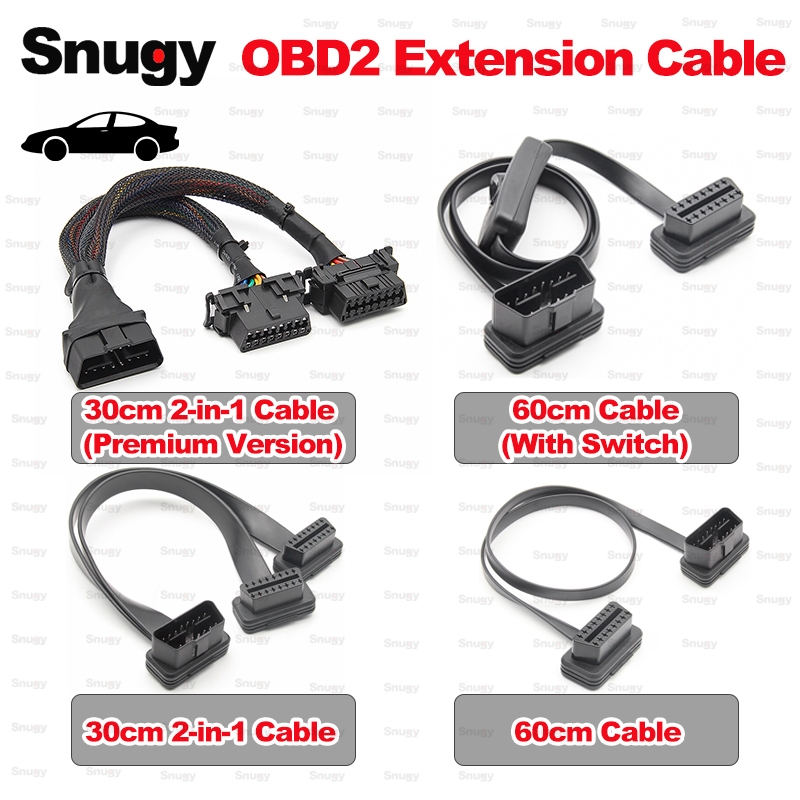 30/60 ซม.OBD 2 สายต่อ 2 ใน 1 OBD2 16Pin ชาย 2 หญิง Splitter การเชื่อมต่อรถปลั๊กแปลงสําหรับ ELM327 แบน 16Pin Connector