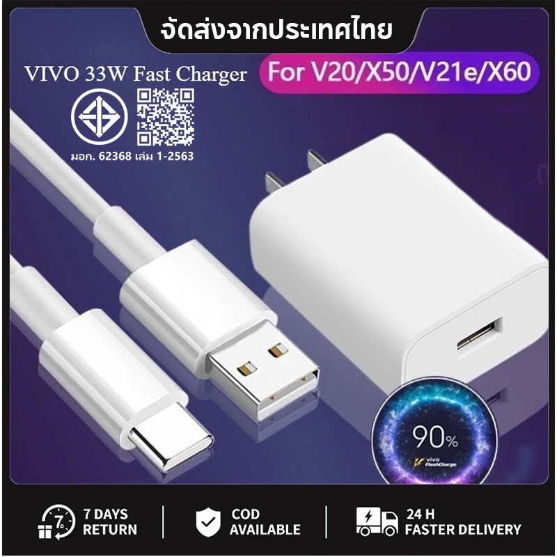 [Bangkok Express 24 ชม.] สายชาร์จ vivo 33W หัวชาร์จ vivo33W สายชาร์จข้อมูล Type-C เหมาะกับ vivo y11 