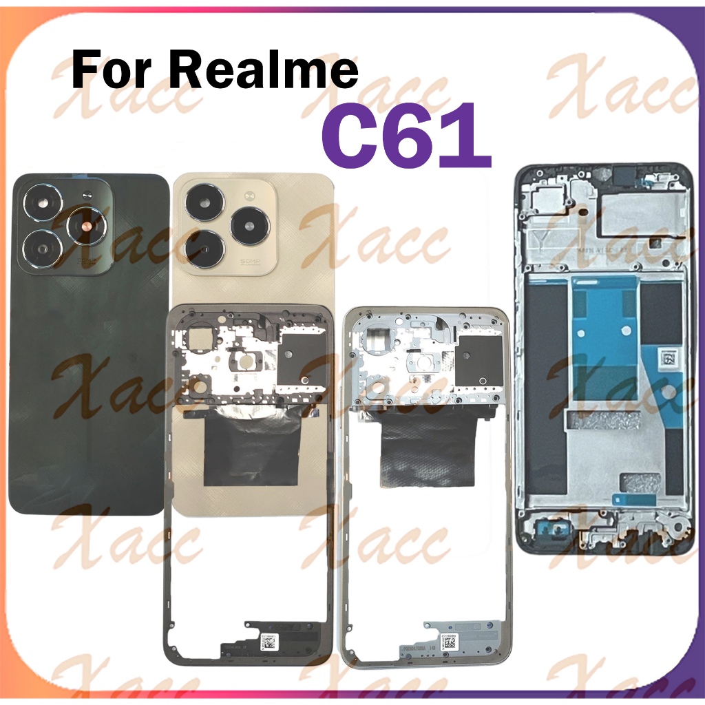 สําหรับRealme C61 RMX3939 RMX3930แบตเตอรี่ฝาหลังชุดกรอบกลางปุ่มเลนส์กล้องกรอบLCDกรอบด้านหน้าเปลี่ยน