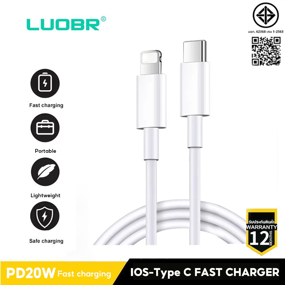 สายชาร์จ ชาร์จเร็ว + หัวชาร์จ PD 20W รองรับ iPH [6~14 Pro Max/Pad] รับประกัน 1 ปีLL