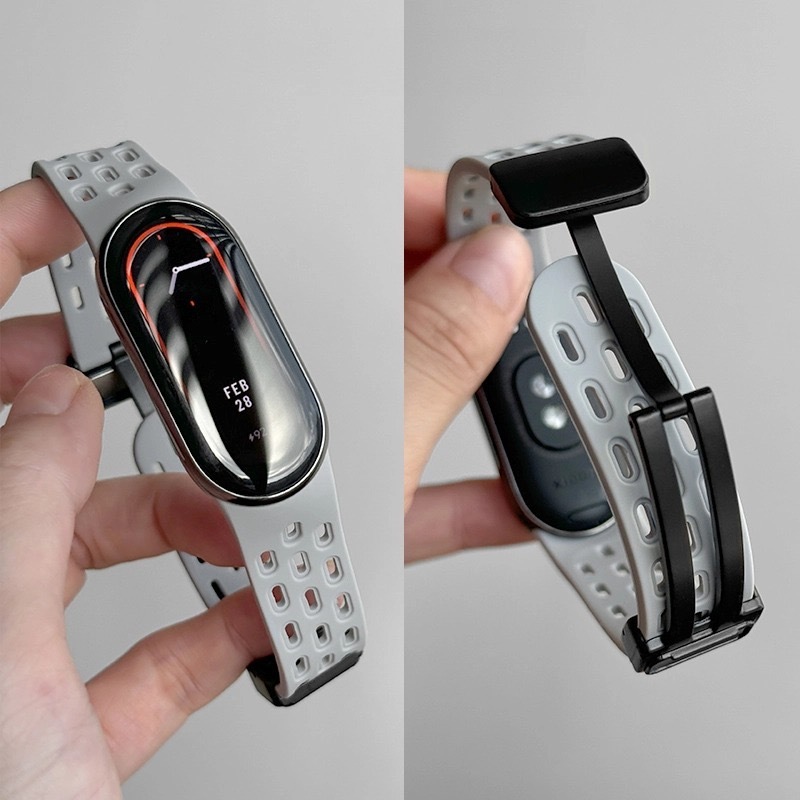 สายรัดกีฬากันน้ําสําหรับ เสี่ยวหมี่ สมาร์ทวง 8/9/10 ซิลิโคนรังผึ้งตาข่ายแม่เหล็กจับมือระบายอากาศ