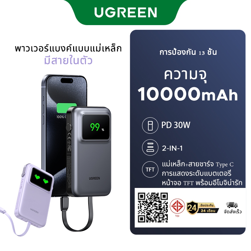 UGREEN UNO 10000mAh 30W พาวเวอร์แบงค์น่ารัก พร้อมสายชาร์จในตัว Fast Charging Power Bank Emoji with T