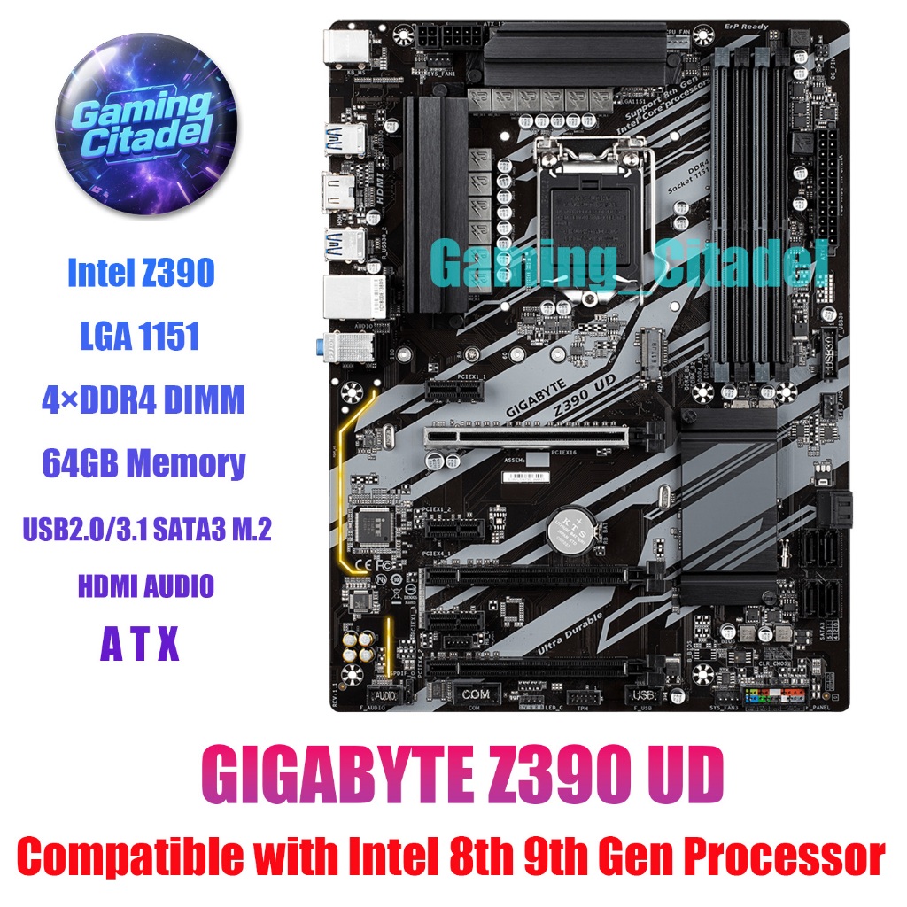 ใช้เมนบอร์ด GIGABYTE Z390 UD DDR4 ATX LGA 1151 เข้ากันได้กับโปรเซสเซอร์ Intel Core 8th 9th Gen ทดสอบ