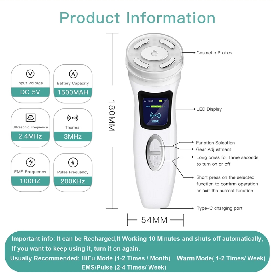 MINI HiFu 4.0 ชาร์จอัลตราซาวนด์ความร้อน LED EMS Microcurrent Pulse Facail Lifting Skin Care นวดหน้าอุปกรณ์ความงาม - รูปที่ 7