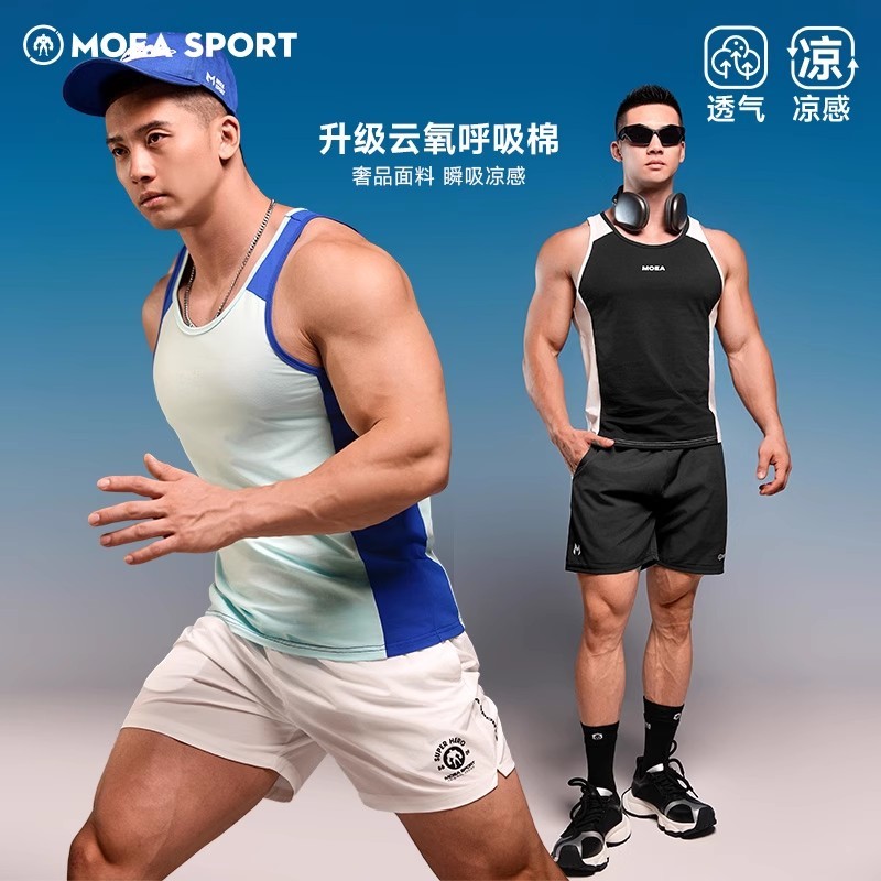MOEA SPORT|Ink Cube เสื้อแขนกุดผู้ชายฤดูร้อนออกกําลังกายแสดงกล้ามเนื้อเสื้อยืดแขนสั้น High-End Contra