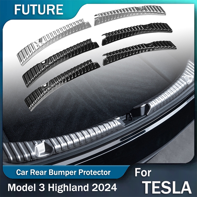 สำหรับ Tesla Model 3 Highland 2024 กระโปรงหลังสแตนเลสรถป้องกันกันชนด้านในฝาครอบกันชนกันชน
