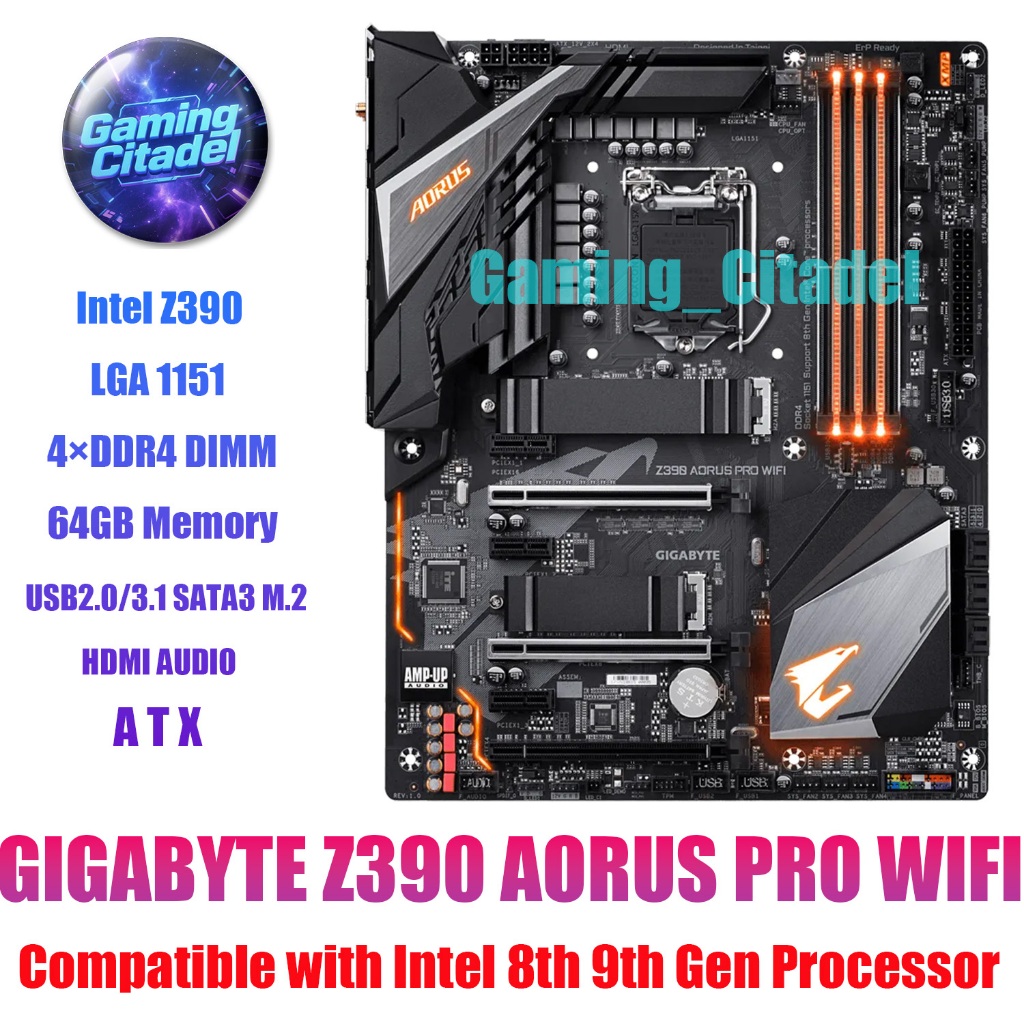 ใช้ GIGABYTE Z390 AORUS PRO WIFI DDR4 ATX เมนบอร์ด LGA 1151 เข้ากันได้กับโปรเซสเซอร์ Intel Core 8th 