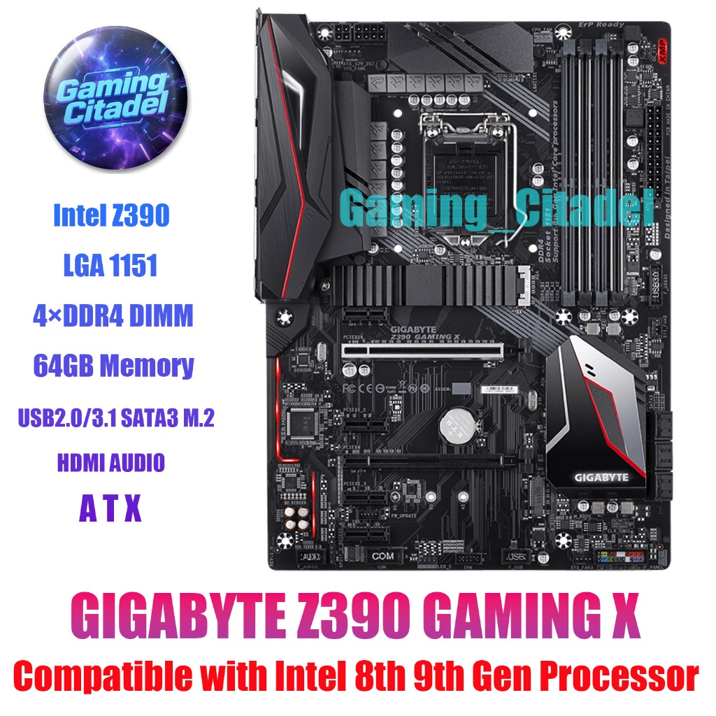 ใช้ GIGABYTE Z390 GAMING X DDR4 ATX เมนบอร์ด LGA 1151 เข้ากันได้กับโปรเซสเซอร์ Intel Core 8th 9th Ge