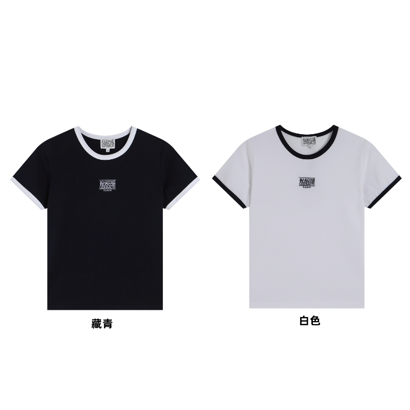 เสื้อยืดสั้นทรงคลาสสิกสำหรับผู้หญิง ปักโลโก้ แมทช์ได้หลากสไตล์